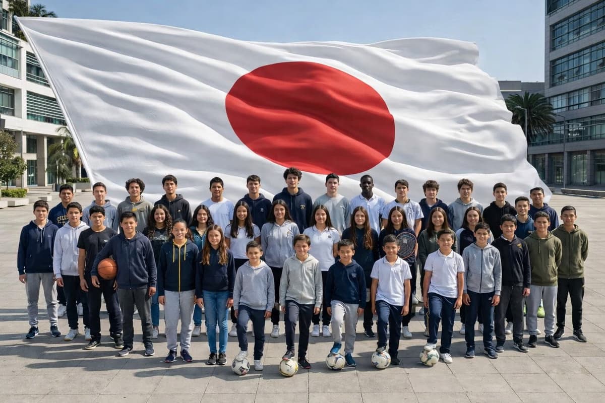 Children with Japan flag background