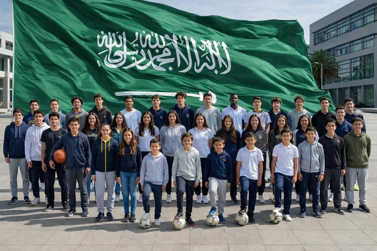 Kids with Saudi flag background